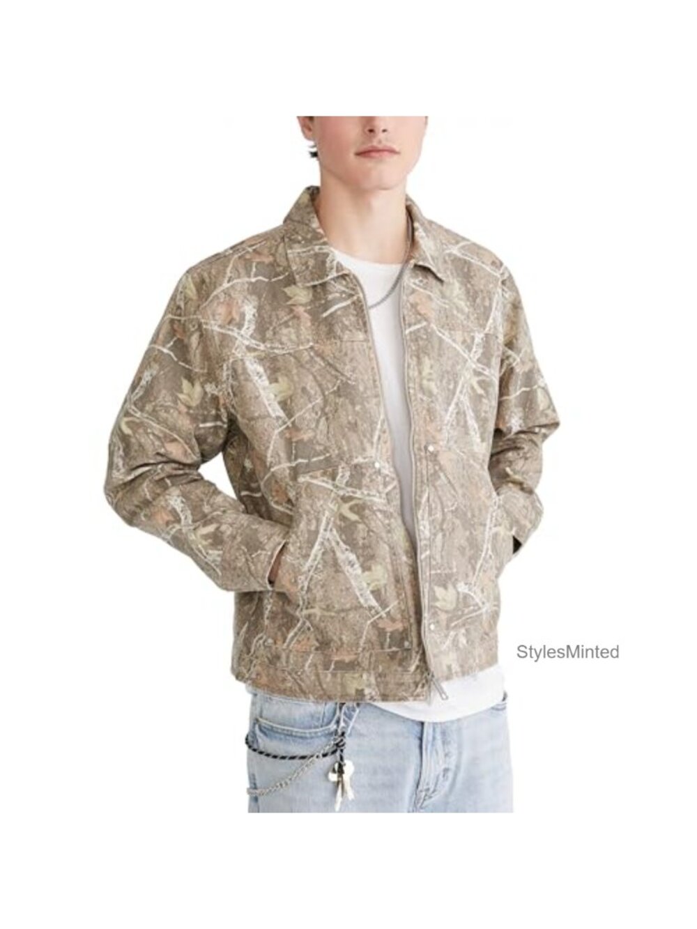 Men's Camo Canvas Mechanic Jacket Full Zip Work Utility Coat